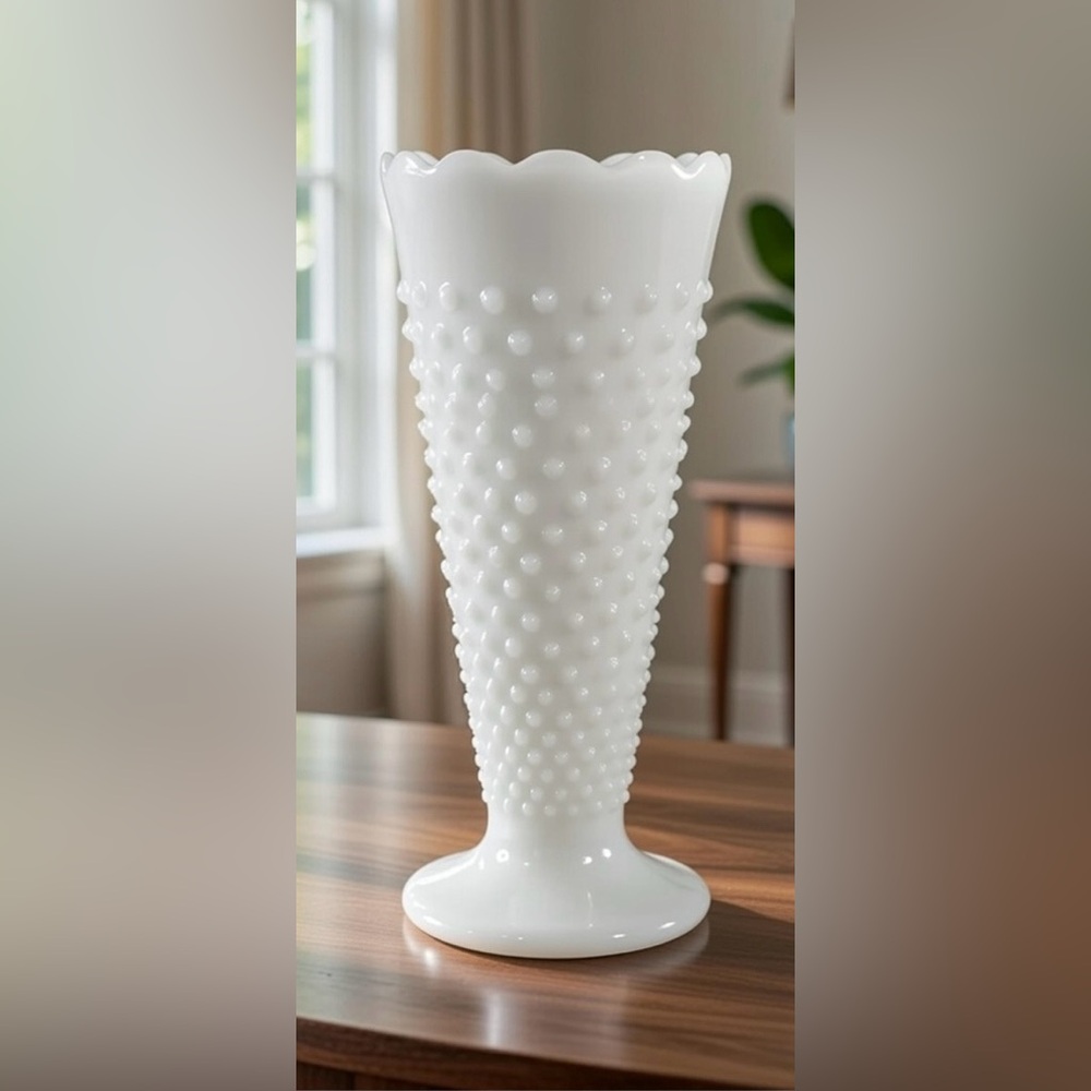 VTG Anchor Hocking Elegant White Hobnail Vase 10”